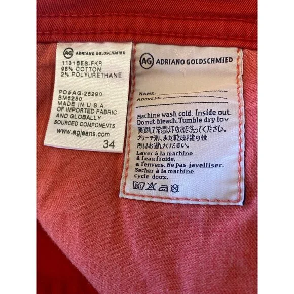 AG Adriano Goldschmied Men's Matchbox Slim Straight Leg Pants 34x35 Red - Picture 7 of 12
